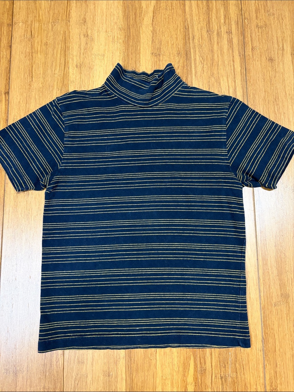 Vintage 90s Jessi Lee Striped Navy Short-Sleeve Mock Neck Cotton Shirt size S